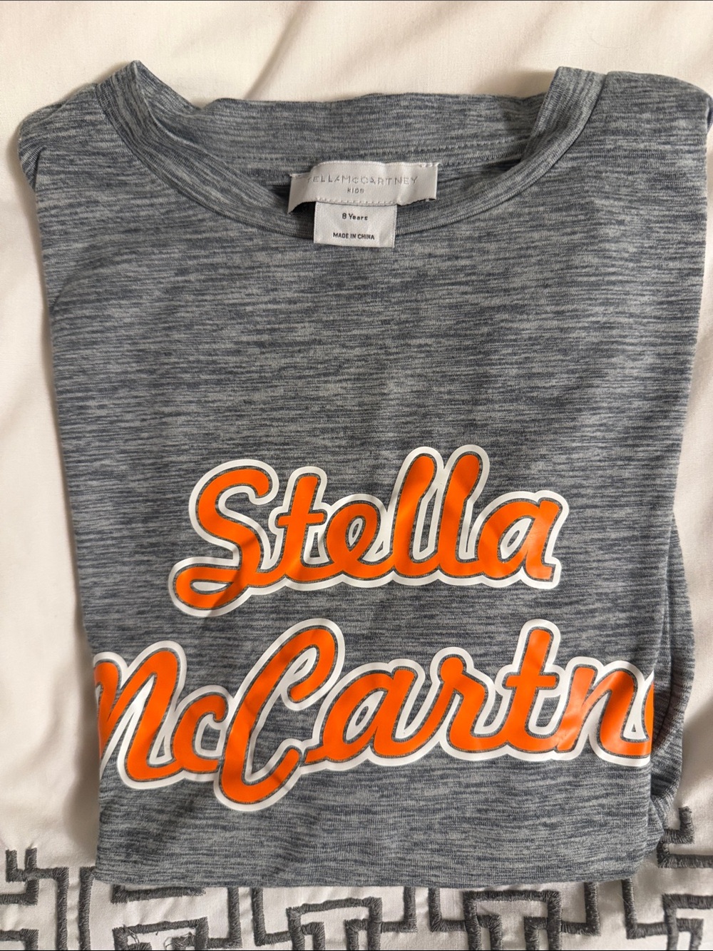 Stella McCartney Kids Heather Gray Tee with Orange Logo